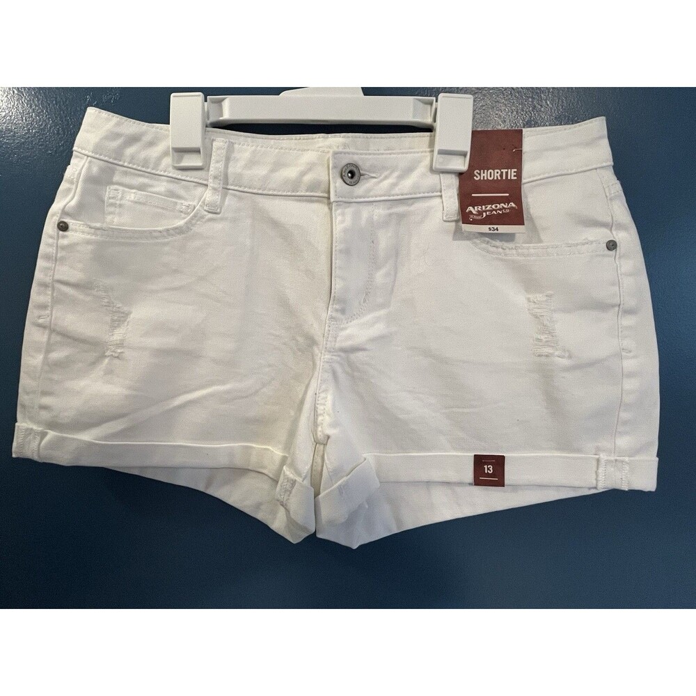 NWT Juniors Shortie Shorts Sz 13 White Distressed Festival Concert Arizona Jeans